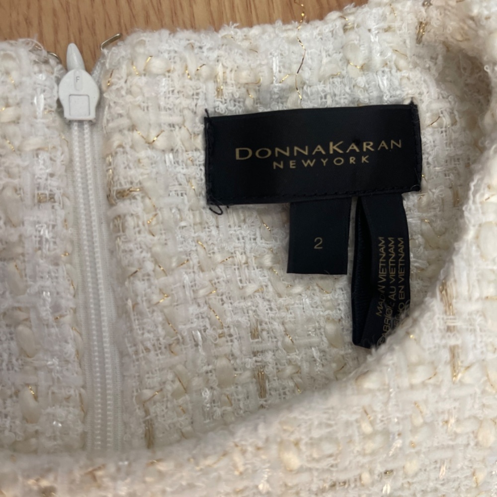 Donna Karan White and Gold Sleeveless Tweed Sheath Mini Dress Size 2 - Picture 9 of 13